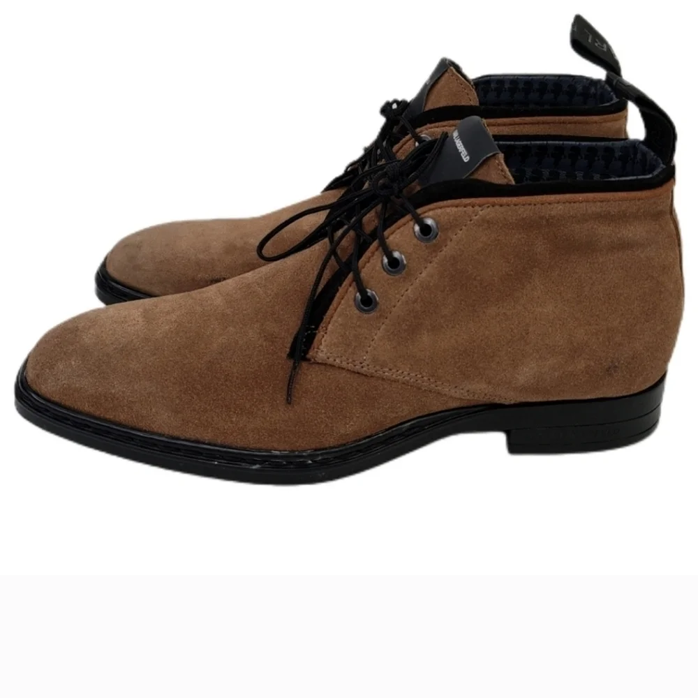 Karl Lagerfeld Mens Cognac Suede Chukka Black Charcoal Burnish Boots Sz 8